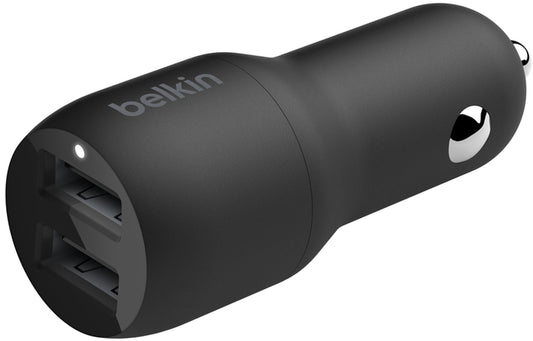 Belkin BoostCharge Dual USB-C Cable Car Charger, 24W, 2.4A, 2 x USB-A, Black CCE001bt1MBK