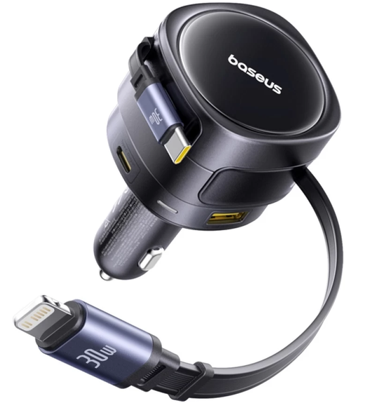 Baseus Enjoyment Max-autolader met USB-C-/Lightning-kabel, 90 W, 1 x USB-A - 1 x USB-C, zwart C00035507121-02