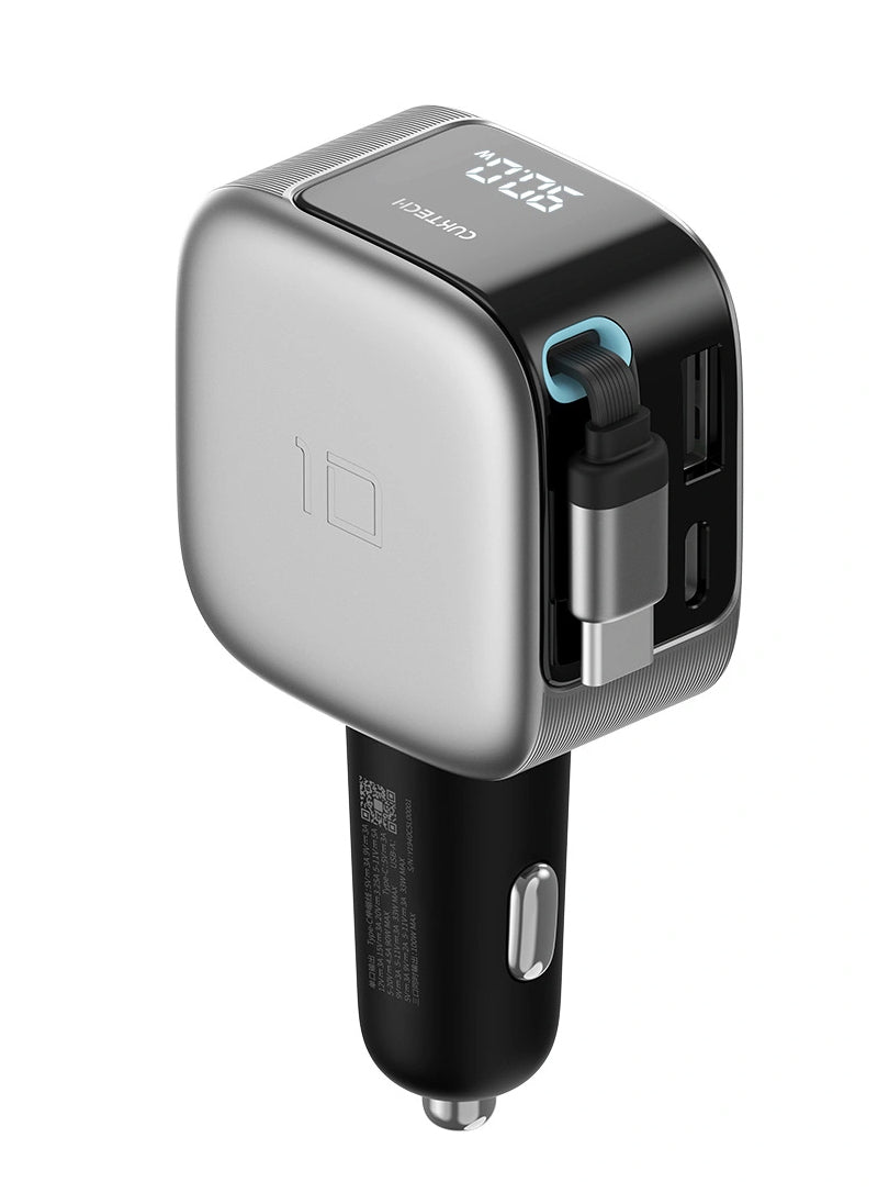 Autolader met USB-C-kabel Cuktech CC903P Display, 100W, 5A, 1 x USB-A - 1 x USB-C, Grijs