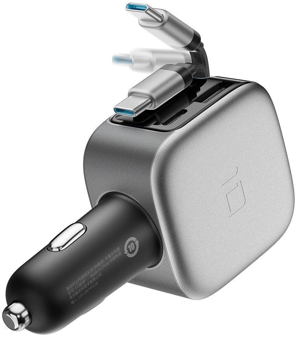 Autolader met USB-C-kabel Cuktech CC903P Display, 100W, 5A, 1 x USB-A - 1 x USB-C, Grijs