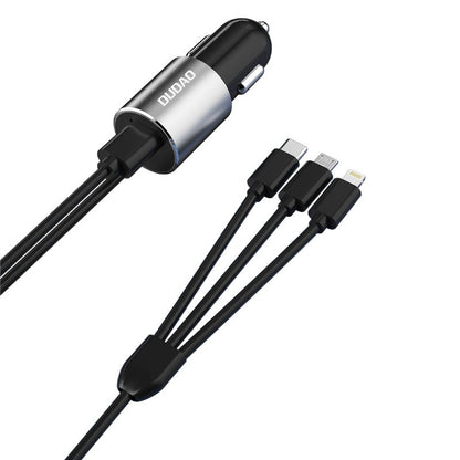 Autolader met Lightning / microUSB / USB-C-kabel Dudao R5ProN, 17W, 3.4A, 1 x USB-A, Zwart