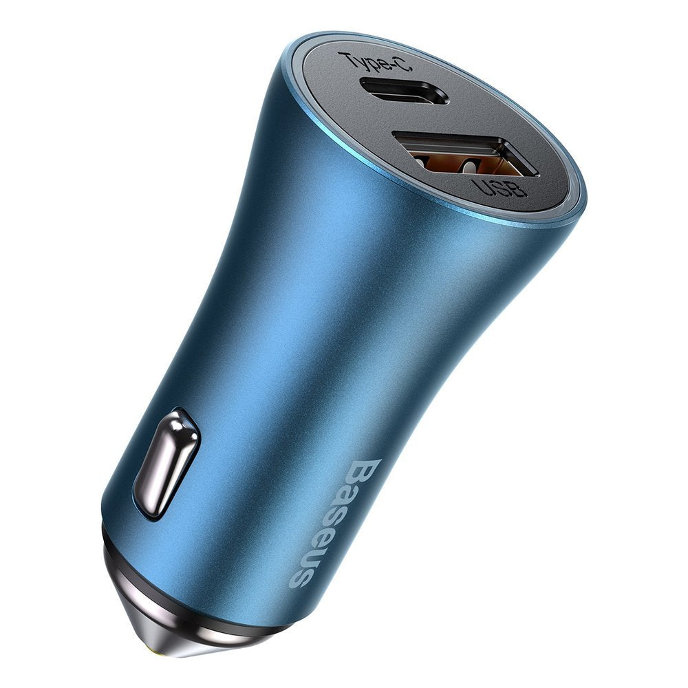 Car Charger With Lightning Cable Baseus Golden Contactor, 40W, 3A, 1 x USB-A - 1 x USB-C, Navy Blue TZCCJD-03