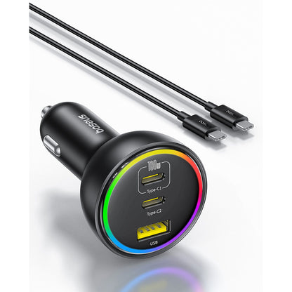 Auto-oplader met USB-C kabel Baseus, 152.5W, 5A, 1 x USB-A - 2 x USB-C, Zwart C00036101111-00