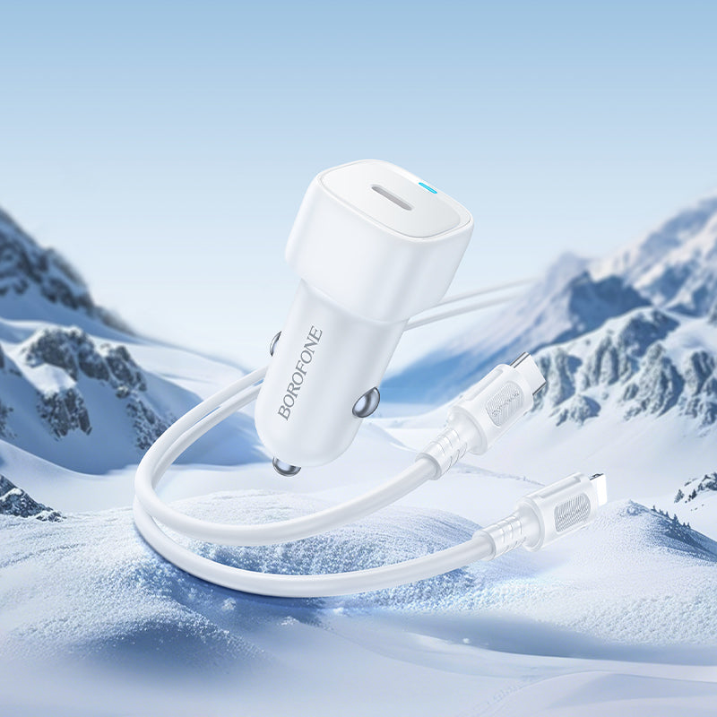 Autolader met Lightning-kabel Borofone BZ34B Cloud, 20W, 3A, 1 x USB-A - 1 x USB-C, Wit
