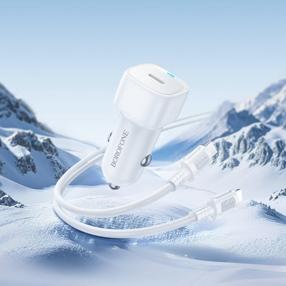 Autolader met Lightning-kabel Borofone BZ34B Cloud, 20W, 3A, 1 x USB-A - 1 x USB-C, Wit