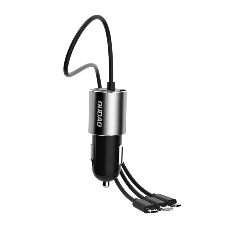 Autolader met Lightning / microUSB / USB-C-kabel Dudao R5ProN, 17W, 3.4A, 1 x USB-A, Zwart