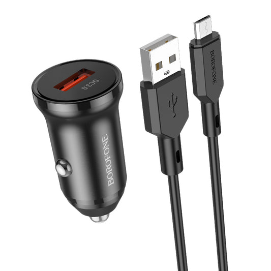 Auto-oplader met microUSB-kabel Borofone BZ18, 18W, 3A, 1 x USB-A, Zwart