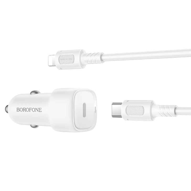 Autolader met Lightning-kabel Borofone BZ34B Cloud, 20W, 3A, 1 x USB-A - 1 x USB-C, Wit