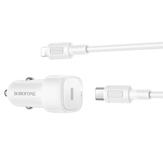Autolader met Lightning-kabel Borofone BZ34B Cloud, 20W, 3A, 1 x USB-A - 1 x USB-C, Wit