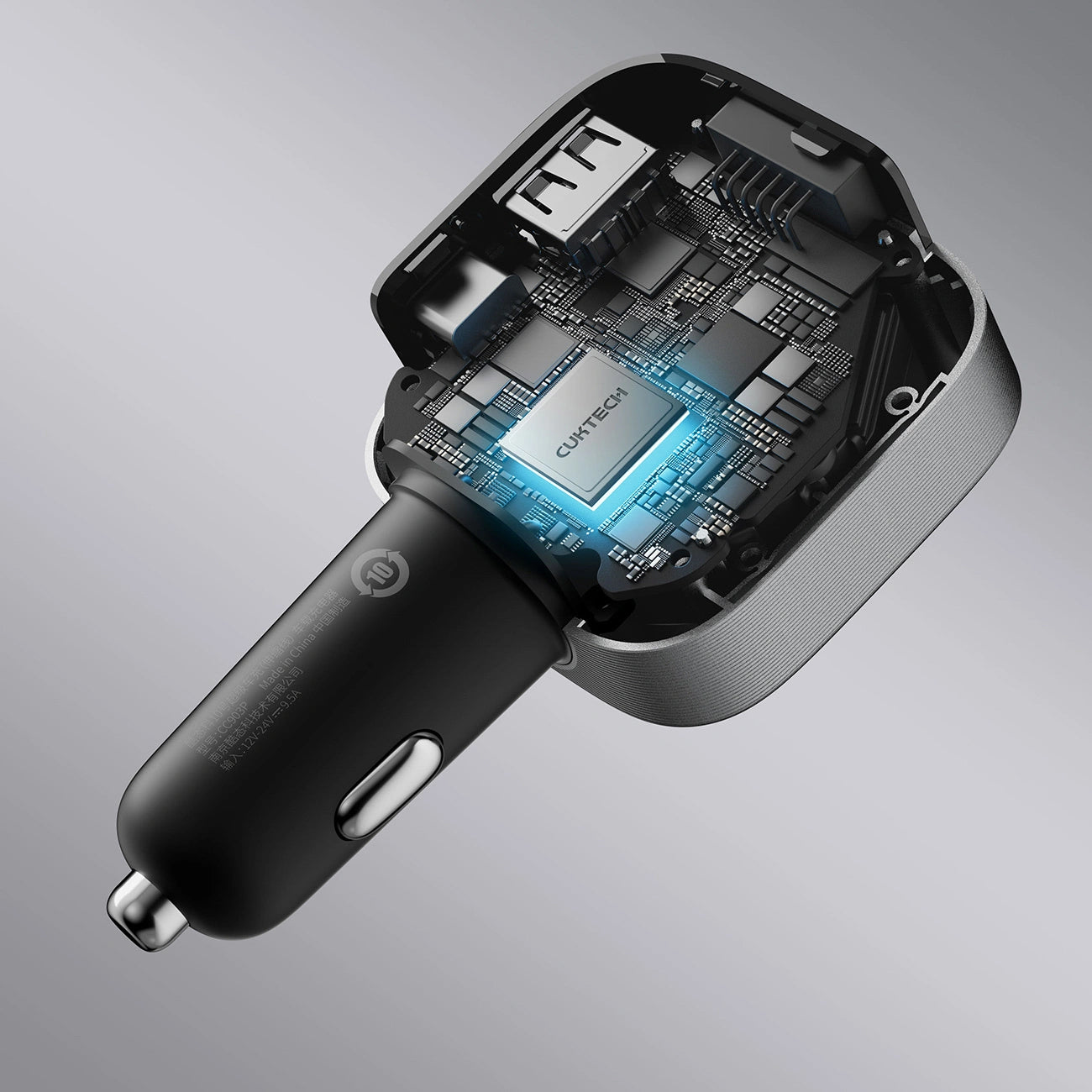 Autolader met USB-C-kabel Cuktech CC903P Display, 100W, 5A, 1 x USB-A - 1 x USB-C, Grijs