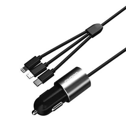 Autolader met Lightning / microUSB / USB-C-kabel Dudao R5ProN, 17W, 3.4A, 1 x USB-A, Zwart