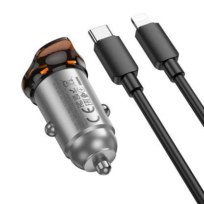 Auto-oplader met Lightning-kabel HOCO NZ16, 30W, 3A, 1 x USB-C, Gri