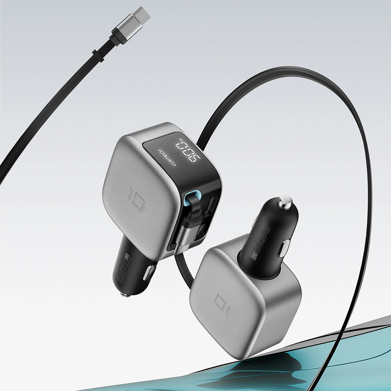 Autolader met USB-C-kabel Cuktech CC903P Display, 100W, 5A, 1 x USB-A - 1 x USB-C, Grijs