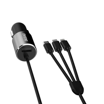 Autolader met Lightning / microUSB / USB-C-kabel Dudao R5ProN, 17W, 3.4A, 1 x USB-A, Zwart