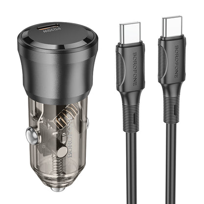 Borofone BZ24 Clever Car Charger with USB-C Cable, 20W, 3A, 1 x USB-C, Black