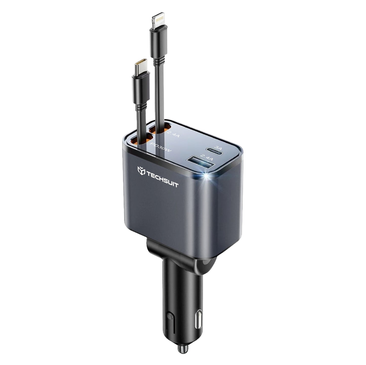 Autolader met USB-C / Lightning-kabel Techsuit C1 NanoVoltX, 69W, 3A, 1 x USB-A - 1 x USB-C, Gri