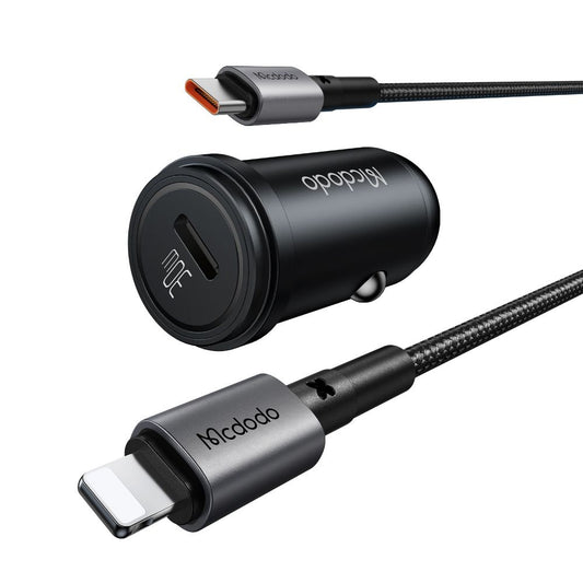 Auto-oplader met Lightning-kabel McDodo CC-7492 Obsidian, 30W, 3A, 1 x USB-C, Zwart