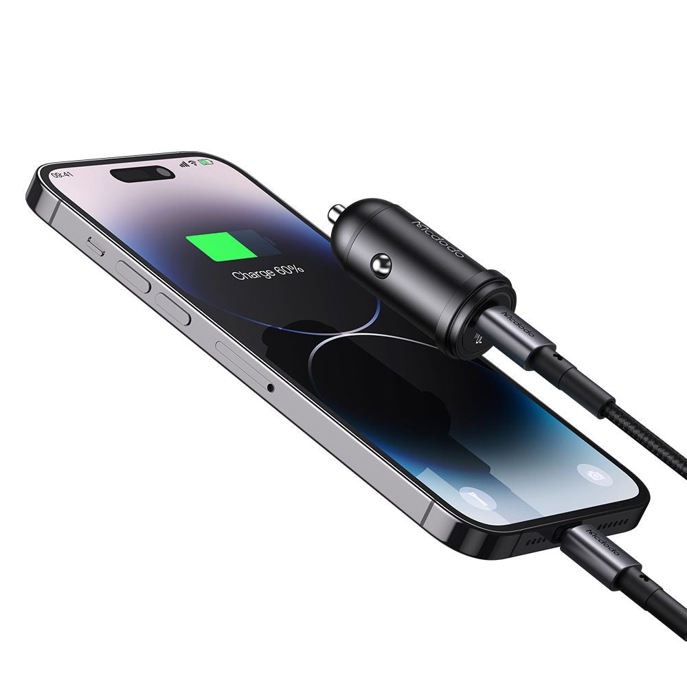 Auto-oplader met Lightning-kabel McDodo CC-7492 Obsidian, 30W, 3A, 1 x USB-C, Zwart