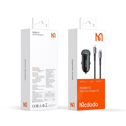 Auto-oplader met Lightning-kabel McDodo CC-7492 Obsidian, 30W, 3A, 1 x USB-C, Zwart