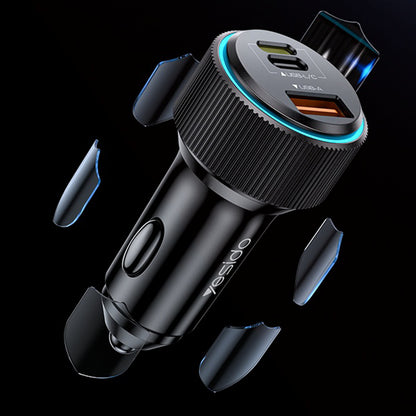 Autolader met Lightning Kabel Yesido Y60, 38W, 3A, 1 x USB-A - 2 x USB-C, Zwart