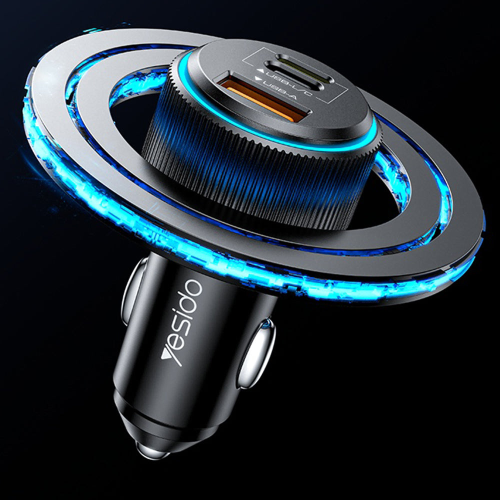 Autolader met Lightning Kabel Yesido Y60, 38W, 3A, 1 x USB-A - 2 x USB-C, Zwart