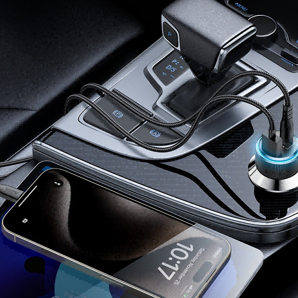 Autolader met Lightning Kabel Yesido Y60, 38W, 3A, 1 x USB-A - 2 x USB-C, Zwart