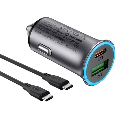 Auto-oplader met USB-C-kabel Acefast B16, 95W, 3.25A, 1 x USB-A - 1 x USB-C, Grijs