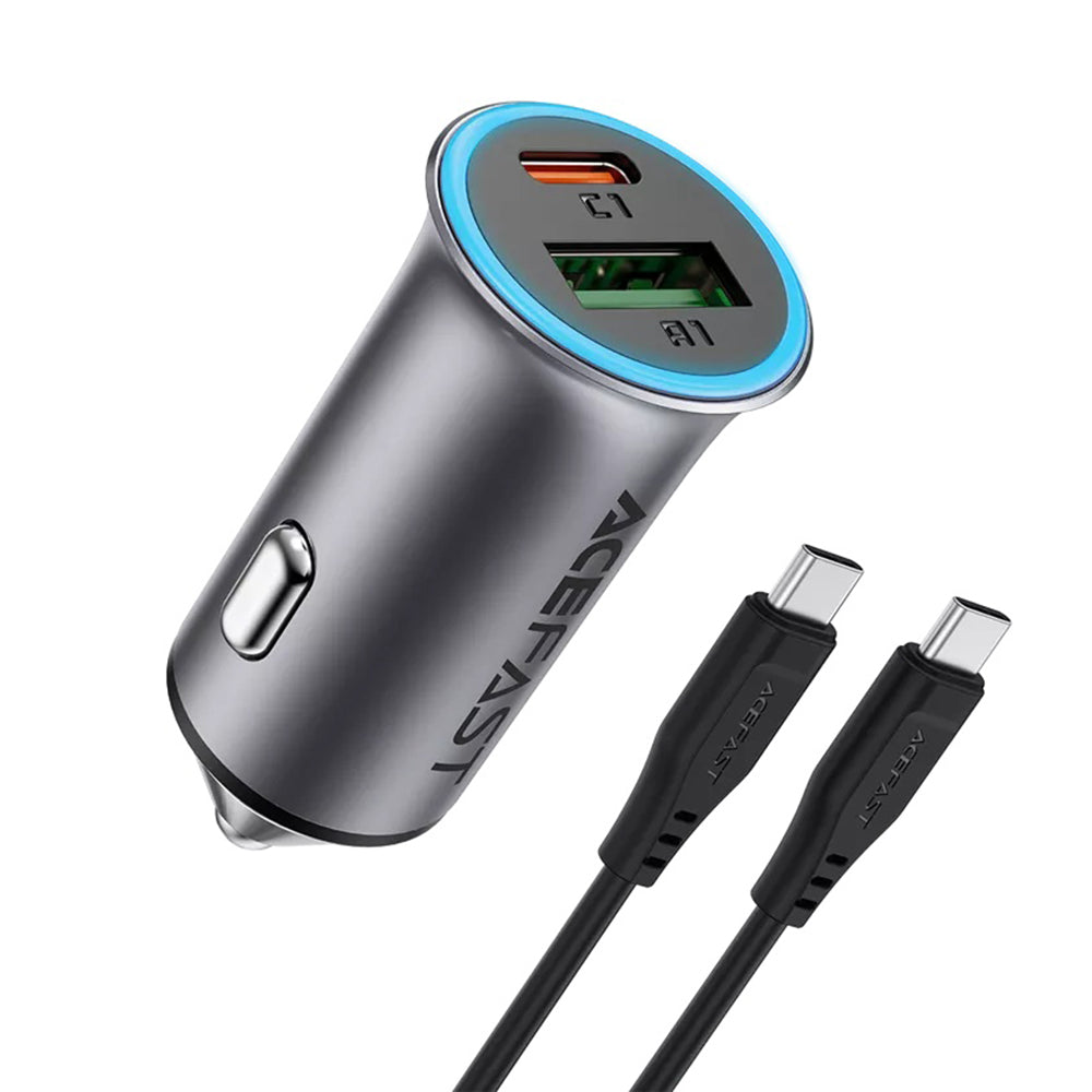 Auto-oplader met USB-C-kabel Acefast B16, 95W, 3.25A, 1 x USB-A - 1 x USB-C, Grijs