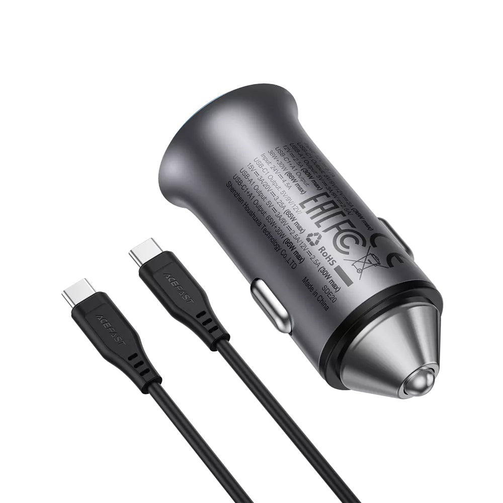 Auto-oplader met USB-C-kabel Acefast B16, 95W, 3.25A, 1 x USB-A - 1 x USB-C, Grijs