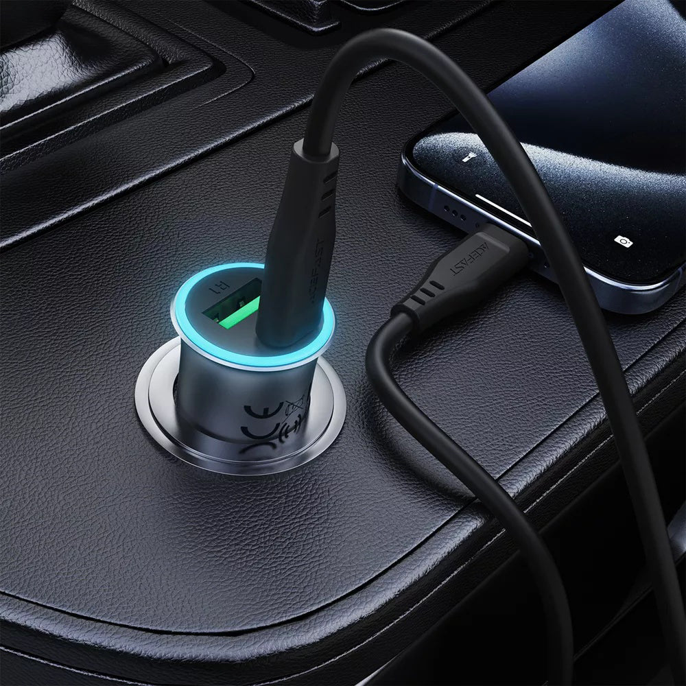Auto-oplader met USB-C-kabel Acefast B16, 95W, 3.25A, 1 x USB-A - 1 x USB-C, Grijs