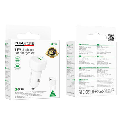 Auto-oplader met USB-C Kabel Borofone BZ34 Cloud, 18W, 3A, 1 x USB-A, Wit