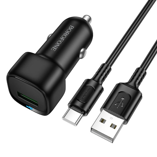 Autolader met USB-C Kabel Borofone BZ34 Cloud, 18W, 3A, 1 x USB-A, Zwart