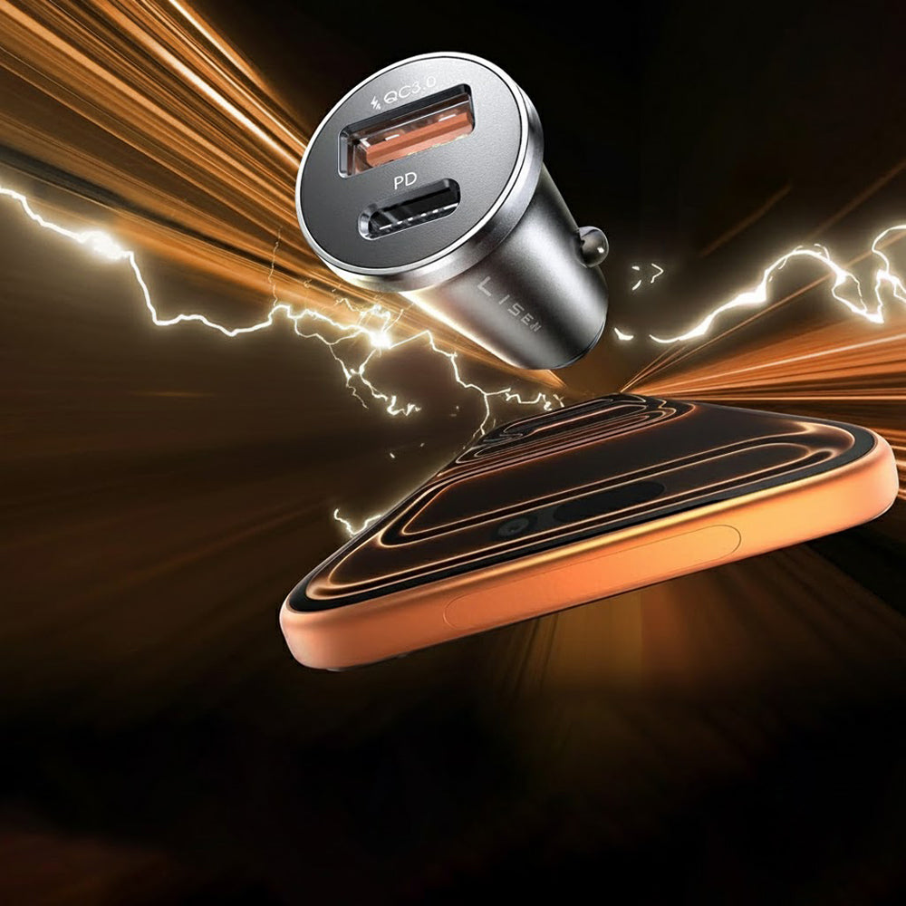 Auto-oplader met USB-C / Lightning Lisen-kabel, 48W, 3A, 1 x USB-A - 1 x USB-C, Zwart YL0223080035