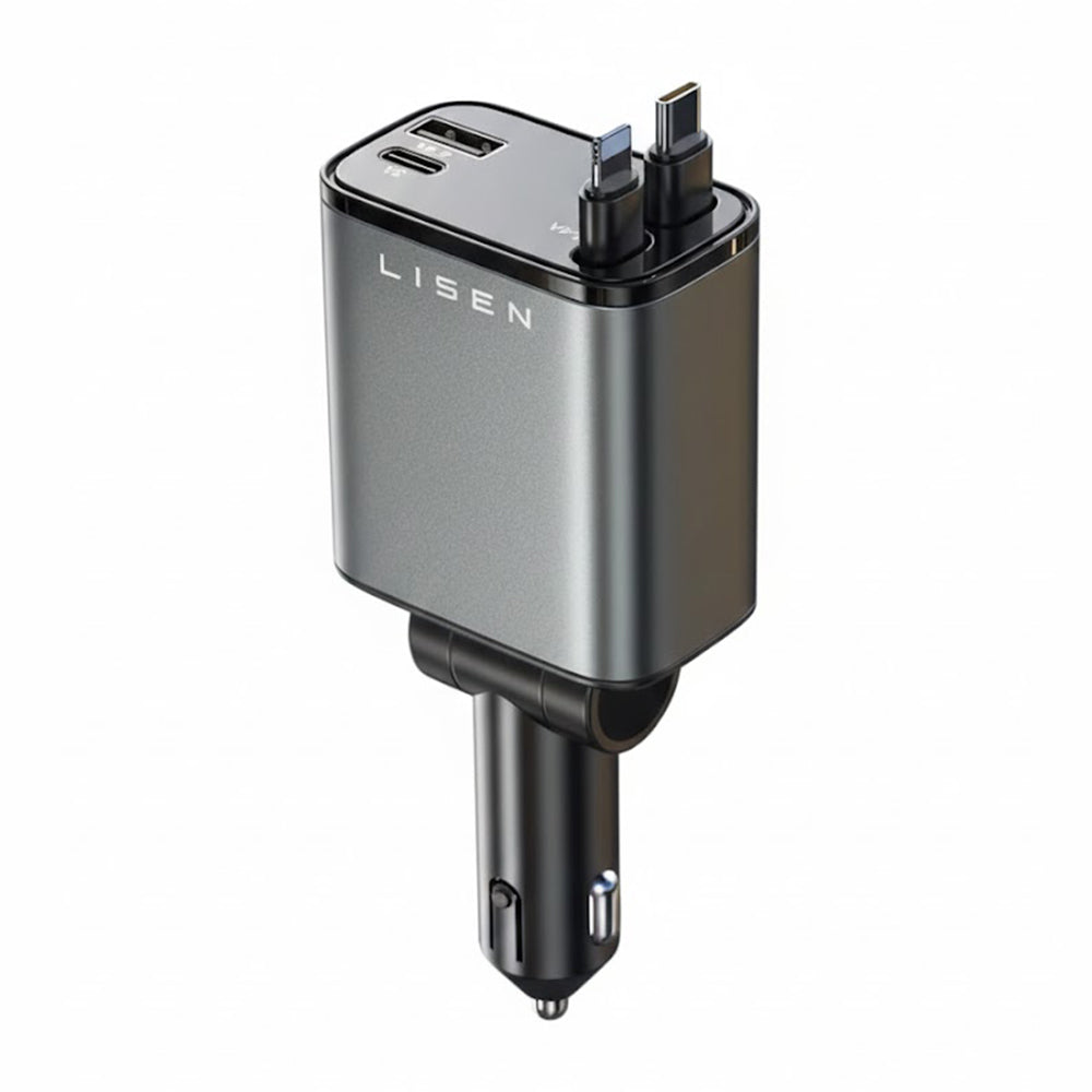 Autolader met USB-C / Lightning-kabel Lisen, 69W, 3A, 1 x USB-A - 1 x USB-C, Zwart YL0224040031