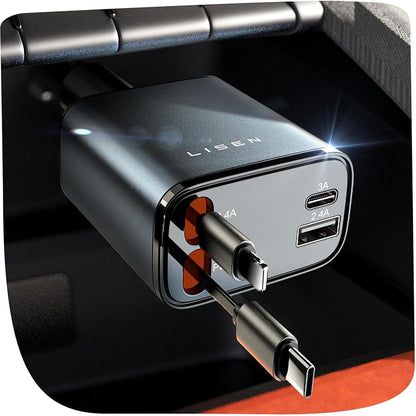 Autolader met USB-C / Lightning-kabel Lisen, 69W, 3A, 1 x USB-A - 1 x USB-C, Zwart YL0224040031