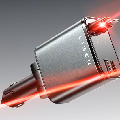 Autolader met USB-C / Lightning-kabel Lisen, 69W, 3A, 1 x USB-A - 1 x USB-C, Zwart YL0224040031