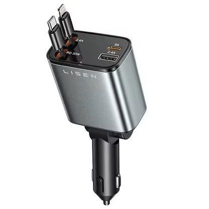 Autolader met USB-C / Lightning-kabel Lisen, 69W, 3A, 1 x USB-A - 1 x USB-C, Zwart YL0224040031