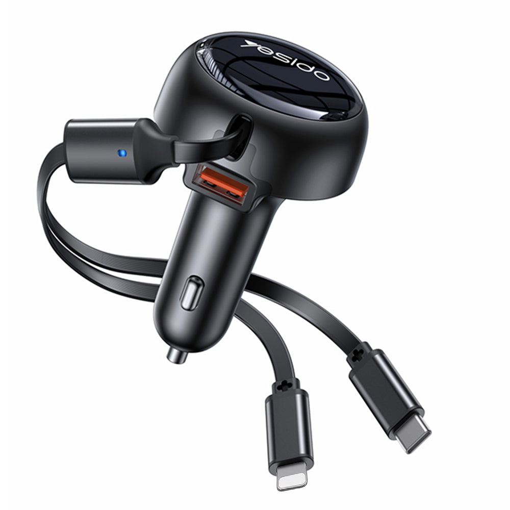 Autolader met USB-C / Lightning-kabel Yesido Y61, 53W, 3A, 1 x USB-A, Zwart