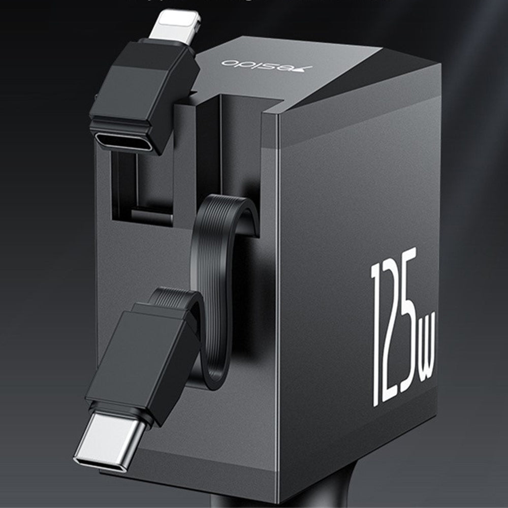 Autolader met USB-C / Lightning-kabel Yesido Y71 Display, 125W, 3A, 1 x USB-A - 1 x USB-C, Zwart