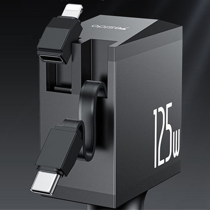 Autolader met USB-C / Lightning-kabel Yesido Y71 Display, 125W, 3A, 1 x USB-A - 1 x USB-C, Zwart