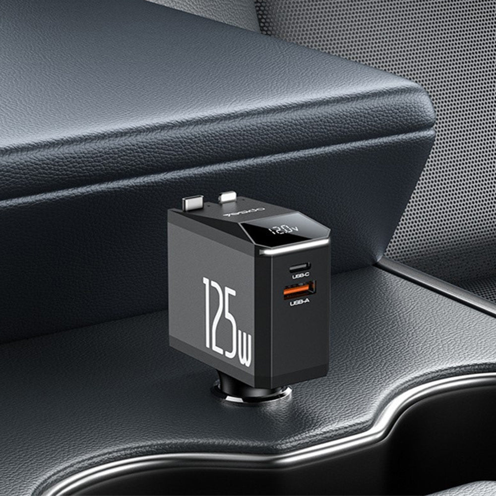 Autolader met USB-C / Lightning-kabel Yesido Y71 Display, 125W, 3A, 1 x USB-A - 1 x USB-C, Zwart