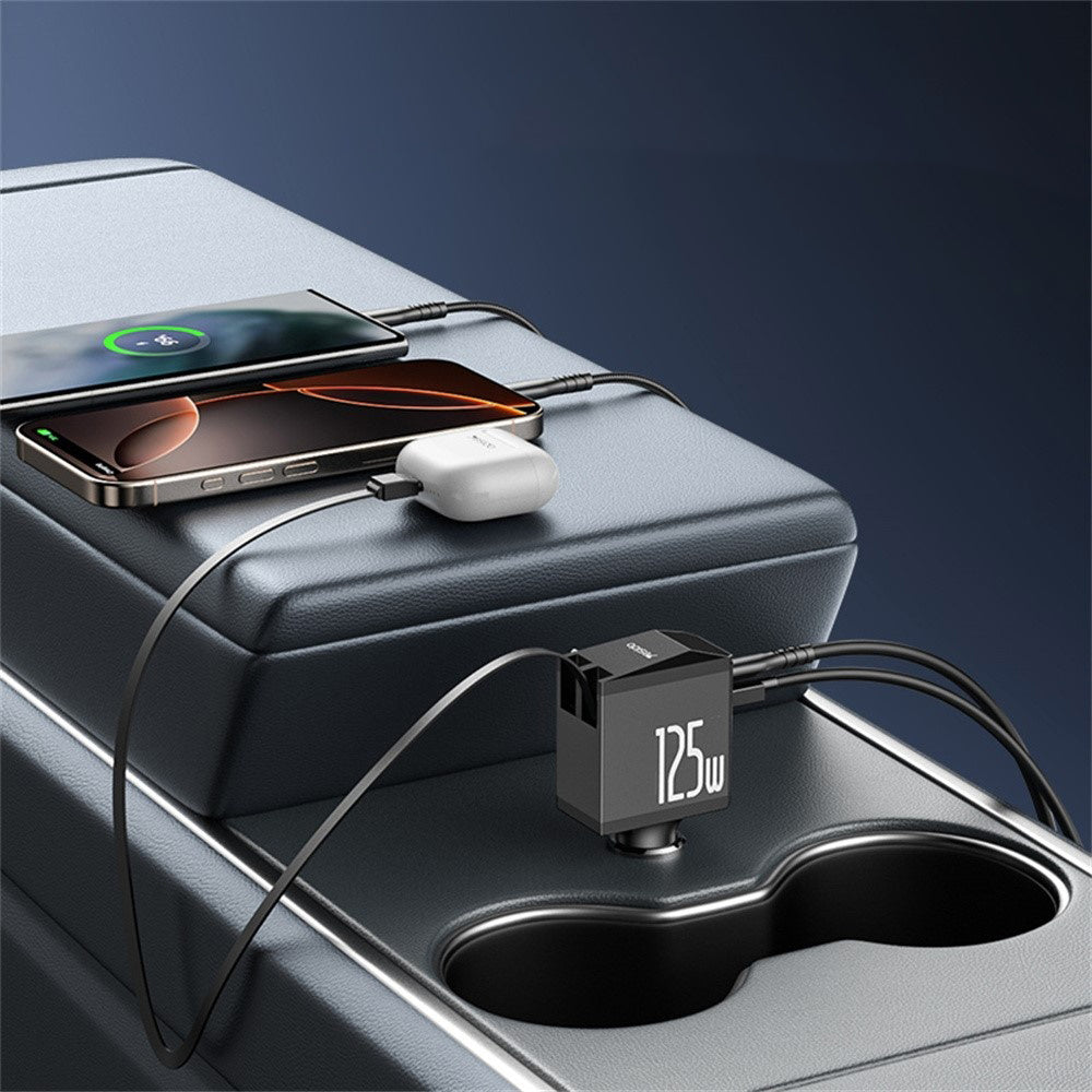 Autolader met USB-C / Lightning-kabel Yesido Y71 Display, 125W, 3A, 1 x USB-A - 1 x USB-C, Zwart