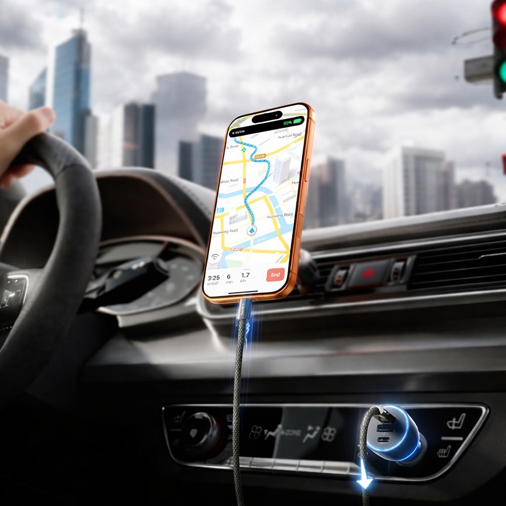 Auto-oplader met USB-C kabel Lisen, 170W, 5A, 1 x USB-A - 2 x USB-C, Zwart YL0225060006