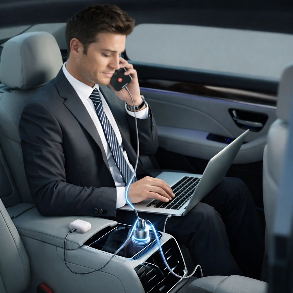 Auto-oplader met USB-C kabel Lisen, 170W, 5A, 1 x USB-A - 2 x USB-C, Zwart YL0225060006