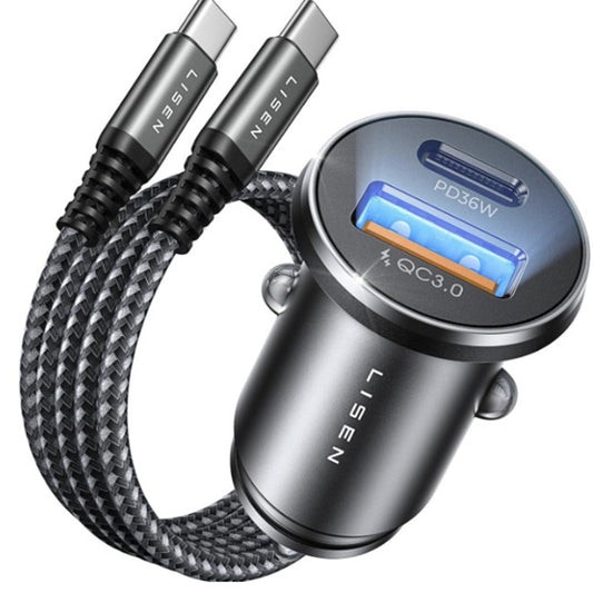 Auto-oplader met USB-C Kabel Lisen, 51W, 3A, 1 x USB-A - 1 x USB-C, Marineblauw Zwart YL0223080047