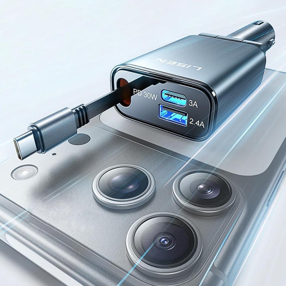 Auto-oplader met USB-C Kabel Lisen, 57W, 3A, 1 x USB-A - 1 x USB-C, Zwart YL0325010016