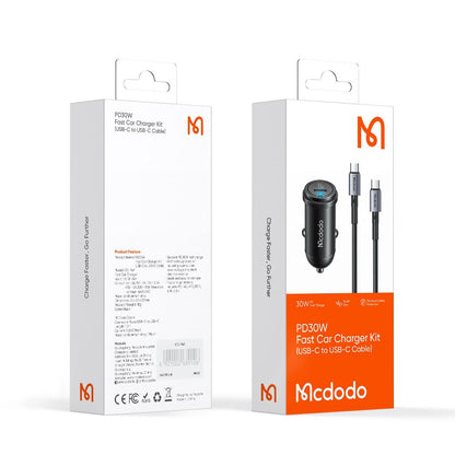 Auto-oplader met USB-C Kabel McDodo CC-7493 Obsidian, 30W, 3A, 1 x USB-C, Zwart