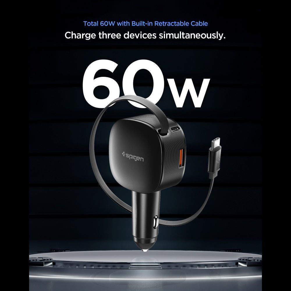 Auto-oplader met USB-C Kabel Spigen EV603BT Essential, 60W, 3A, 1 x USB-A - 1 x USB-C, Zwart