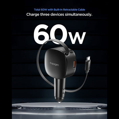 Auto-oplader met USB-C Kabel Spigen EV603BT Essential, 60W, 3A, 1 x USB-A - 1 x USB-C, Zwart