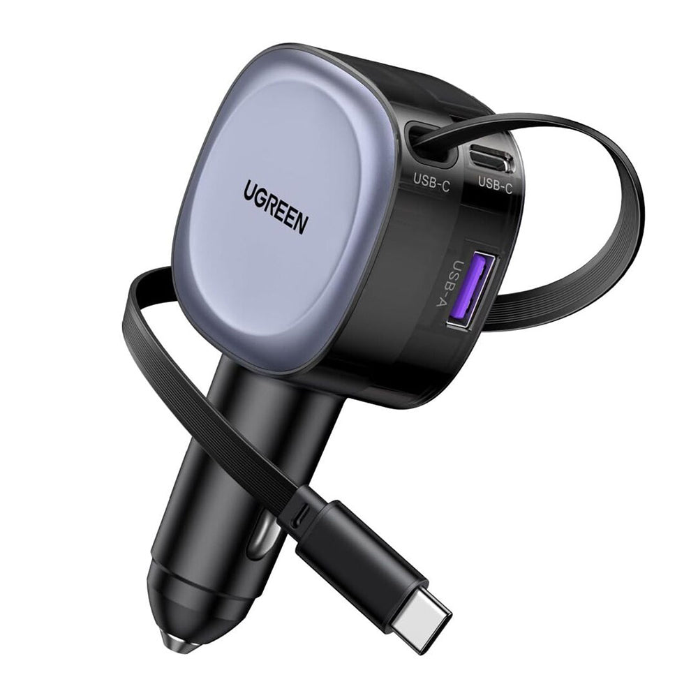 Autolader met USB-C Kabel UGREEN EC601, 75W, 3A, 1 x USB-A - 1 x USB-C, Gri